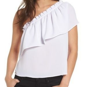 BP White off the Shoulder Ruffel Top